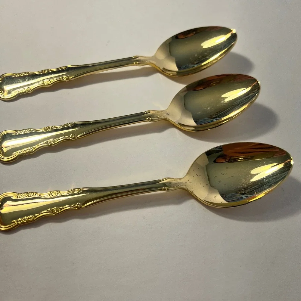 1847 Rogers Bros Gold Tone Spoons Set of 3 Vintage Floral Electroplated 6.125in